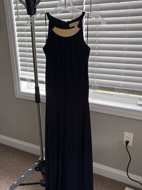 MICHAEL Michael Kors Black Maxi Dress with Gold Neck Detail